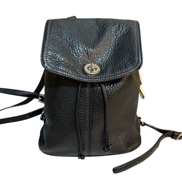 Coach Park Black Pebbled‎ Leather Backpack Daypack Turn lock F24385 Tags - Picture 1 of 15
